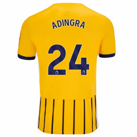 Kandiny Enfant Maillot Simon Adingra #24 Doré Bleu À Fines Rayures Tenues Extérieur 2024/25 T-Shirt