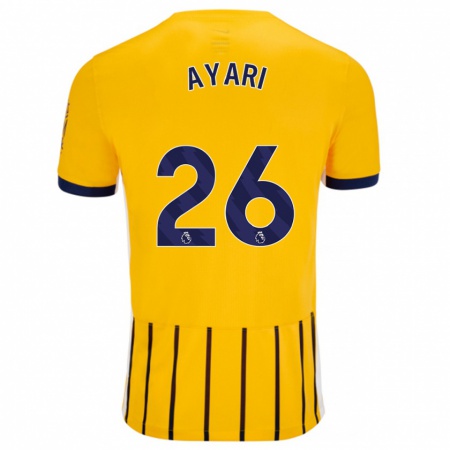 Kandiny Enfant Maillot Yasin Ayari #26 Doré Bleu À Fines Rayures Tenues Extérieur 2024/25 T-Shirt