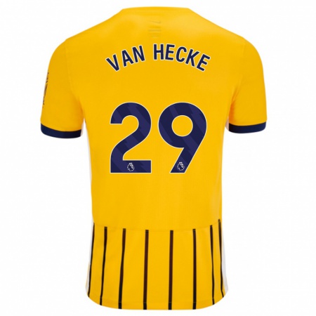 Kandiny Enfant Maillot Jan Paul Van Hecke #29 Doré Bleu À Fines Rayures Tenues Extérieur 2024/25 T-Shirt