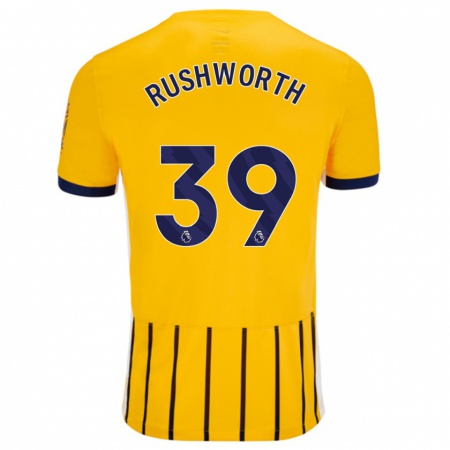 Kandiny Enfant Maillot Carl Rushworth #39 Doré Bleu À Fines Rayures Tenues Extérieur 2024/25 T-Shirt