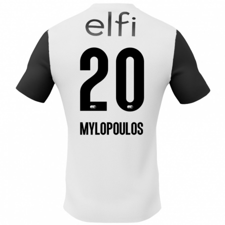 Kandiny Enfant Maillot Marios Mylopoulos #20 Blanc Noir Tenues Extérieur 2024/25 T-Shirt