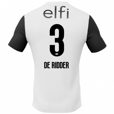 Kandiny Enfant Maillot Djoeke De Ridder #3 Blanc Noir Tenues Extérieur 2024/25 T-Shirt