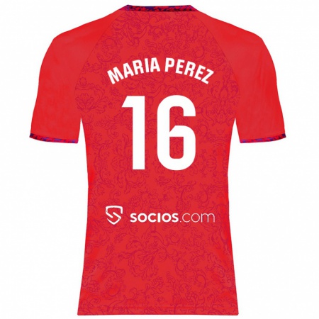 Kandiny Enfant Maillot María Pérez Rabaza #16 Rouge Tenues Extérieur 2024/25 T-Shirt