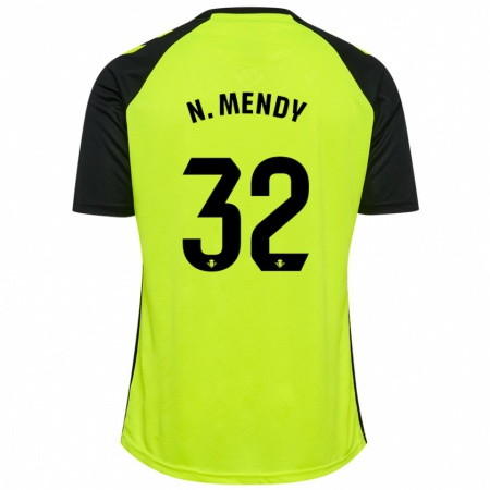 Kandiny Enfant Maillot Nobel Mendy #32 Jaune Fluo Noir Tenues Extérieur 2024/25 T-Shirt