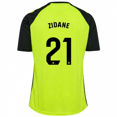 Kandiny Enfant Maillot Elyaz Zidane #21 Jaune Fluo Noir Tenues Extérieur 2024/25 T-Shirt