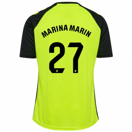 Kandiny Enfant Maillot Marina Marín #27 Jaune Fluo Noir Tenues Extérieur 2024/25 T-Shirt