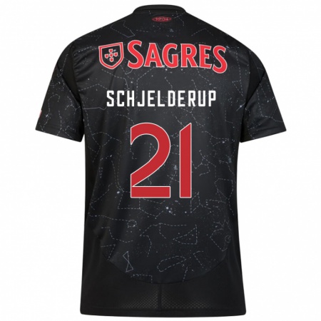 Kandiny Enfant Maillot Andreas Schjelderup #21 Noir Rouge Tenues Extérieur 2024/25 T-Shirt