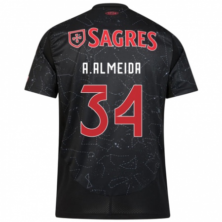 Kandiny Enfant Maillot Andre Almeida #34 Noir Rouge Tenues Extérieur 2024/25 T-Shirt