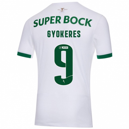 Kandiny Enfant Maillot Viktor Gyökeres #9 Blanc Vert Tenues Extérieur 2024/25 T-Shirt