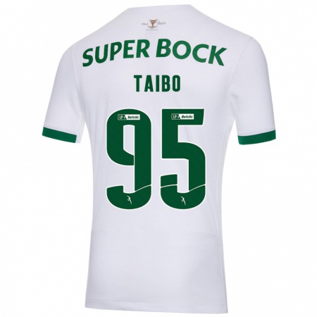 Kandiny Enfant Maillot Lucas Taibo #95 Blanc Vert Tenues Extérieur 2024/25 T-Shirt