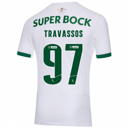 Kandiny Enfant Maillot Travassos #97 Blanc Vert Tenues Extérieur 2024/25 T-Shirt