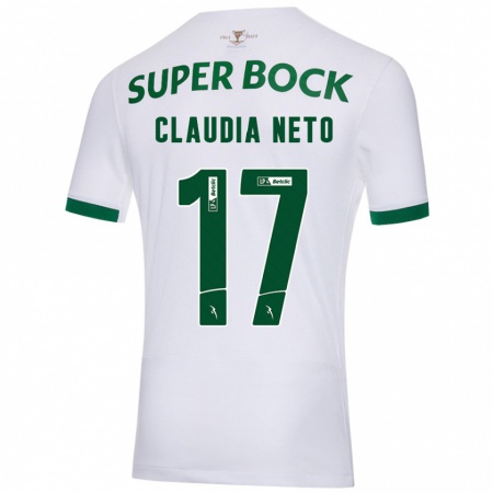 Kandiny Enfant Maillot Cláudia Teresa Pires Neto #17 Blanc Vert Tenues Extérieur 2024/25 T-Shirt