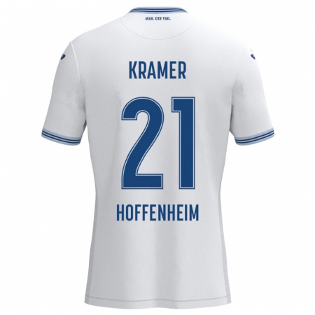 Kandiny Enfant Maillot Emil Kramer #21 Blanc Bleu Tenues Extérieur 2024/25 T-Shirt