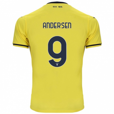 Kandiny Enfant Maillot Signe Holt Andersen #9 Jaune Tenues Extérieur 2024/25 T-Shirt