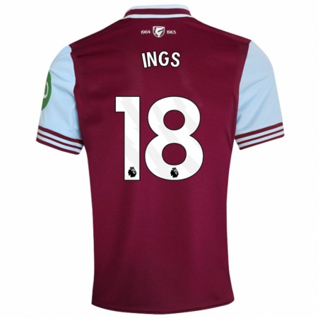 Kandiny Homme Maillot Danny Ings #18 Rouge Foncé Tenues Domicile 2024/25 T-Shirt