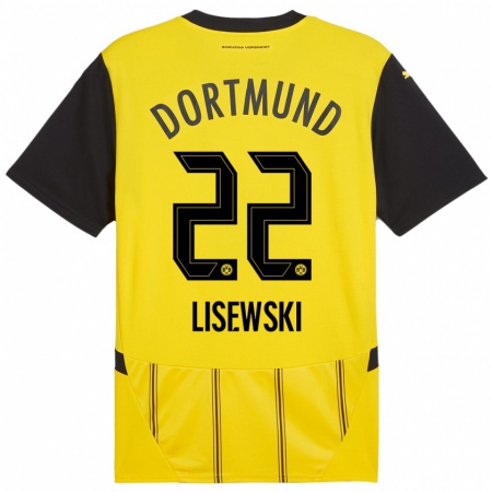 Kandiny Homme Maillot Robin Lisewski #22 Jaune Noir Tenues Domicile 2024/25 T-Shirt