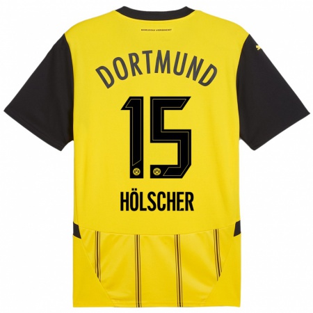 Kandiny Homme Maillot Mats Hölscher #15 Jaune Noir Tenues Domicile 2024/25 T-Shirt