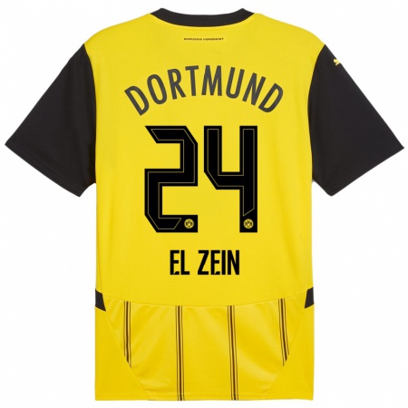 Kandiny Homme Maillot Abu-Bekir Omer El-Zein #24 Jaune Noir Tenues Domicile 2024/25 T-Shirt