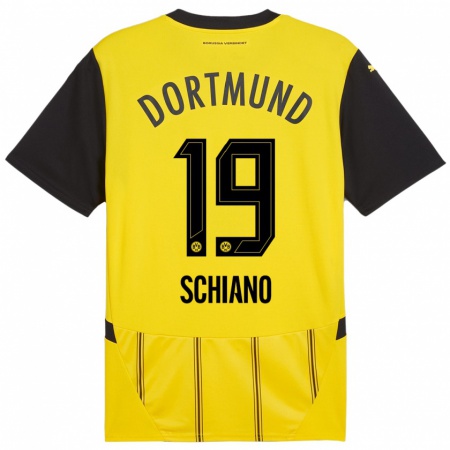 Kandiny Homme Maillot Emilio Schiano #19 Jaune Noir Tenues Domicile 2024/25 T-Shirt