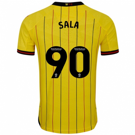 Kandiny Homme Maillot Joel Sala #90 Jaune Et Noir Tenues Domicile 2024/25 T-Shirt