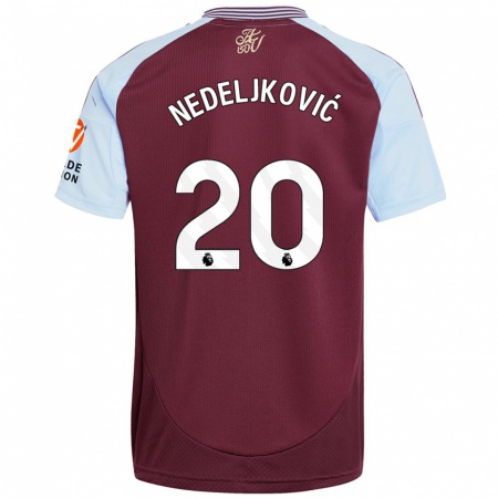 Kandiny Homme Maillot Kosta Nedeljkovic #20 Bordeaux Bleu Ciel Tenues Domicile 2024/25 T-Shirt