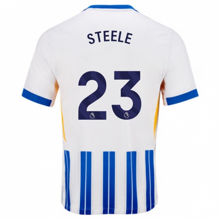 Kandiny Homme Maillot Jason Steele #23 Blanc Bleu À Rayures Fines Tenues Domicile 2024/25 T-Shirt