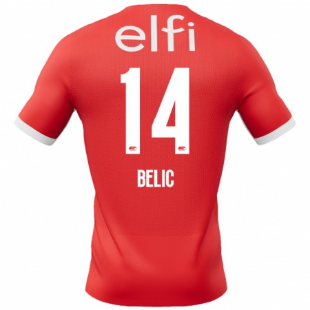 Kandiny Homme Maillot Kristijan Belic #14 Rouge Blanc Tenues Domicile 2024/25 T-Shirt