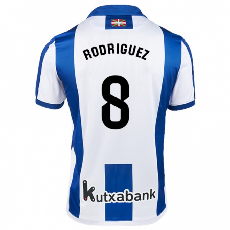 Kandiny Homme Maillot Mikel Rodriguez #8 Blanc Bleu Tenues Domicile 2024/25 T-Shirt