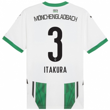 Kandiny Homme Maillot Ko Itakura #3 Blanc Vert Tenues Domicile 2024/25 T-Shirt