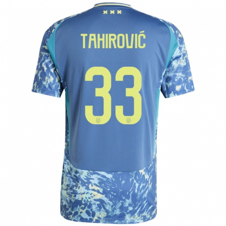 Kandiny Homme Maillot Benjamin Tahirovic #33 Gris Bleu Jaune Tenues Extérieur 2024/25 T-Shirt