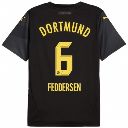 Kandiny Homme Maillot Jonas Feddersen #6 Noir Jaune Tenues Extérieur 2024/25 T-Shirt