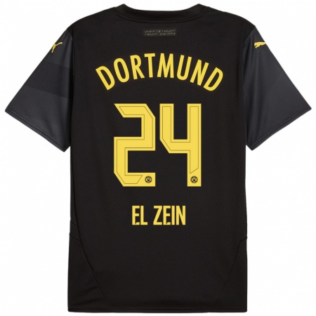 Kandiny Homme Maillot Abu-Bekir Omer El-Zein #24 Noir Jaune Tenues Extérieur 2024/25 T-Shirt