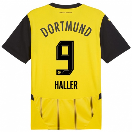 Kandiny Femme Maillot Sébastien Haller #9 Jaune Noir Tenues Domicile 2024/25 T-Shirt