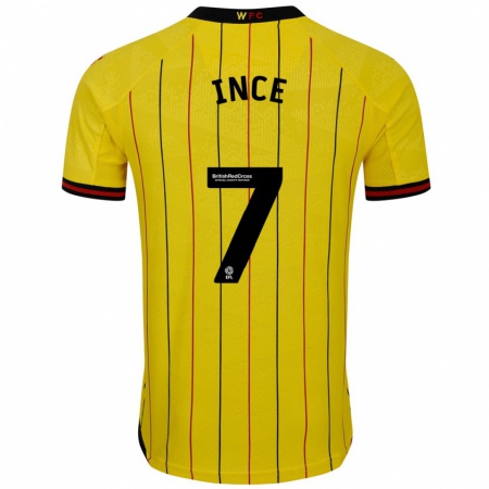 Kandiny Femme Maillot Tom Ince #7 Jaune Et Noir Tenues Domicile 2024/25 T-Shirt