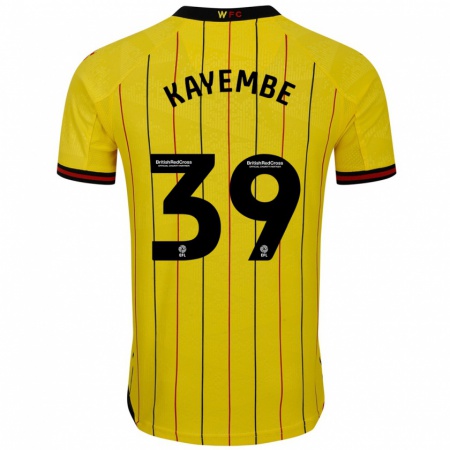 Kandiny Femme Maillot Edo Kayembe #39 Jaune Et Noir Tenues Domicile 2024/25 T-Shirt