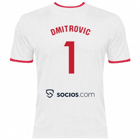 Kandiny Femme Maillot Marko Dmitrović #1 Blanc Rouge Tenues Domicile 2024/25 T-Shirt