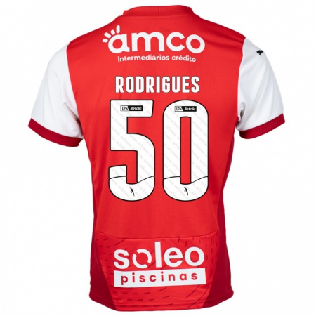 Kandiny Femme Maillot Diego Rodrigues #50 Rouge Blanc Tenues Domicile 2024/25 T-Shirt