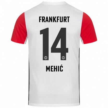 Kandiny Femme Maillot Liam Mehić #14 Blanc Rouge Tenues Domicile 2024/25 T-Shirt