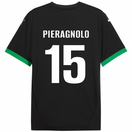 Kandiny Enfant Maillot Edoardo Pieragnolo #15 Noir Vert Foncé Tenues Domicile 2024/25 T-Shirt