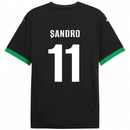 Kandiny Enfant Maillot Denis Șandro #11 Noir Vert Foncé Tenues Domicile 2024/25 T-Shirt