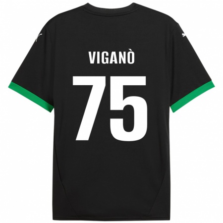 Kandiny Enfant Maillot Lorenzo Viganò #75 Noir Vert Foncé Tenues Domicile 2024/25 T-Shirt