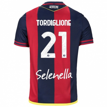 Kandiny Enfant Maillot Nicolò Tordiglione #21 Rouge Bleu Royal Tenues Domicile 2024/25 T-Shirt