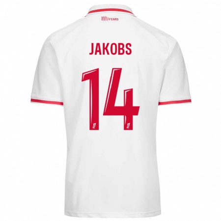 Kandiny Enfant Maillot Ismail Jakobs #14 Blanc Rouge Tenues Domicile 2024/25 T-Shirt