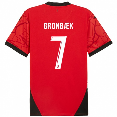 Kandiny Enfant Maillot Albert Grønbaek #7 Rouge Noir Tenues Domicile 2024/25 T-Shirt