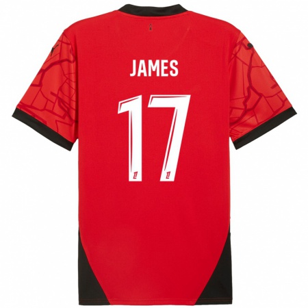 Kandiny Enfant Maillot Jordan James #17 Rouge Noir Tenues Domicile 2024/25 T-Shirt