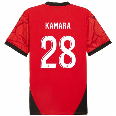 Kandiny Enfant Maillot Glen Kamara #28 Rouge Noir Tenues Domicile 2024/25 T-Shirt