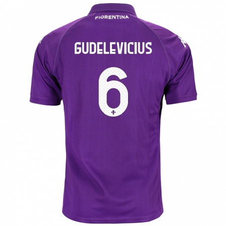 Kandiny Enfant Maillot Ernestas Gudelevicius #6 Violet Tenues Domicile 2024/25 T-Shirt