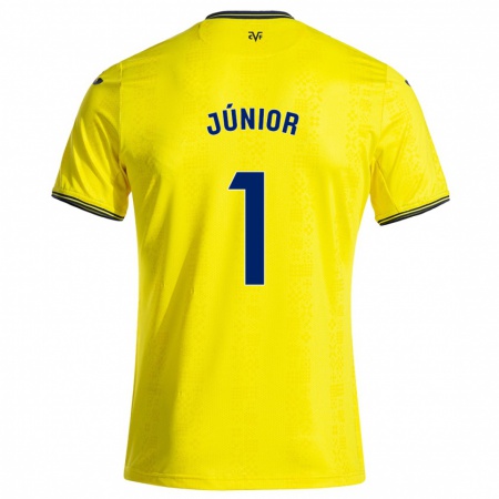 Kandiny Enfant Maillot Luiz Júnior #1 Jaune Noir Tenues Domicile 2024/25 T-Shirt