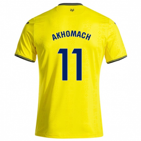 Kandiny Enfant Maillot Ilias Akhomach #11 Jaune Noir Tenues Domicile 2024/25 T-Shirt