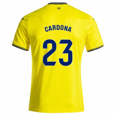 Kandiny Enfant Maillot Sergi Cardona #23 Jaune Noir Tenues Domicile 2024/25 T-Shirt